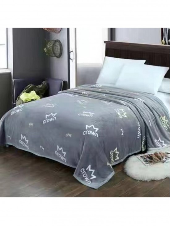 Crown Design Embroidered Microfiber Soft Printed Flannel Blanket (with gift packaging) 